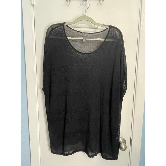Chico's Blouse XL Black Open Knit Layering Beachy Boho Whimsygoth Swim Cover - Picture 1 of 6
